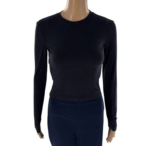 Vuori Black Ribbed Long Sleeve Pose Corset Crop Top - Picture 3 of 10